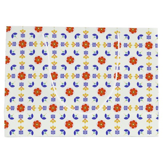 Folk Art Neon Flower Geometric Pattern Groot Cadeauzakje (Achterkant)