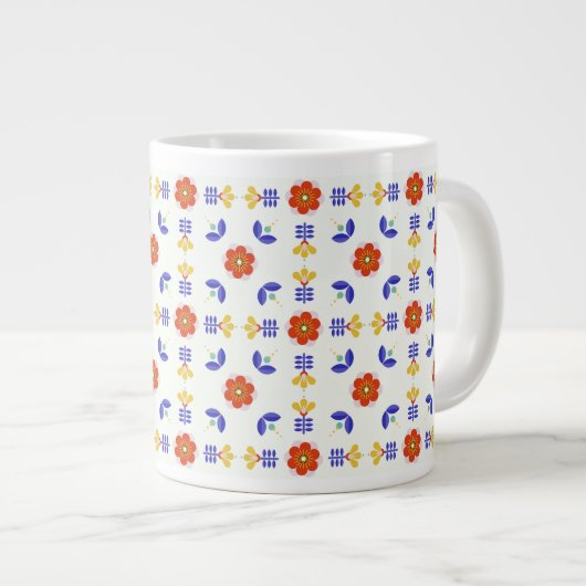 Folk Art Neon Flower Geometric Pattern Grote Koffiekop (Voorkant rechts)