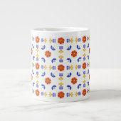Folk Art Neon Flower Geometric Pattern Grote Koffiekop (Voorkant)