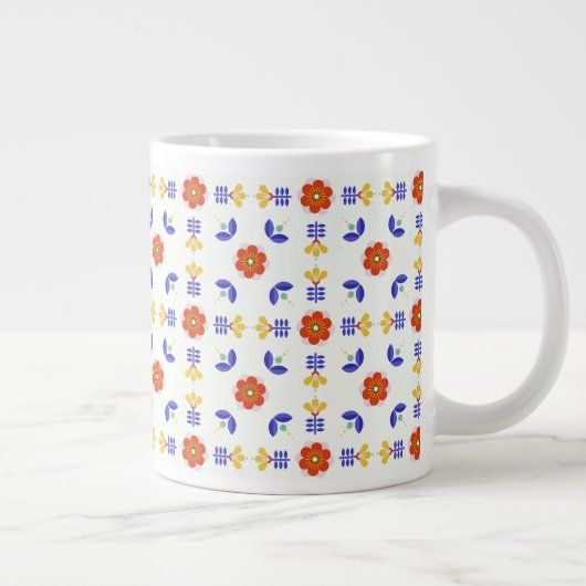 Folk Art Neon Flower Geometric Pattern Grote Koffiekop (Rechts)