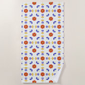 Folk Art Neon Flower Geometric Pattern Strandlaken (Voorkant)