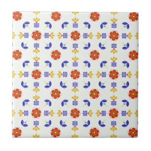 Folk Art Neon Flower Geometric Pattern Tegeltje