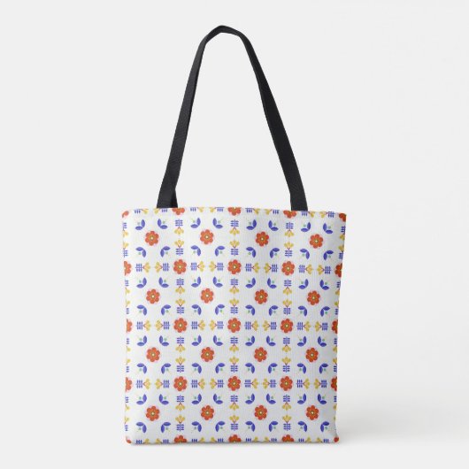 Folk Art Neon Flower Geometric Pattern Tote Bag (Achterkant)