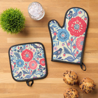 Folk Art Oven Mitts Ovenwant & Pannenlap Set
