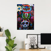 FOLK ART OWL DAY OF THE DODE PAINTING POSTER (Thuiskantoor)