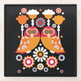 Folk Art Owl Glazen Onderzetter