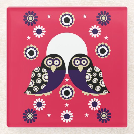 Folk Art Owl Glazen Onderzetter (Voorkant)