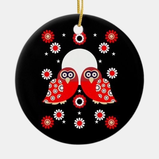 Folk Art Owl Keramisch Ornament (Voorkant)