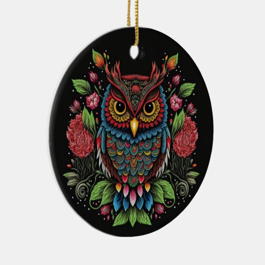 Folk Art Owl Keramisch Ornament (Rechts)