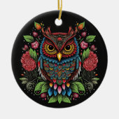 Folk Art Owl Keramisch Ornament (Voorkant)