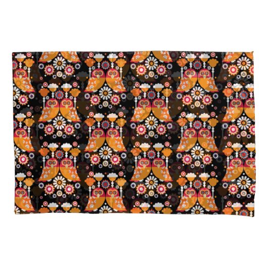 Folk Art Owl Kussensloop (Voorkant-Links)