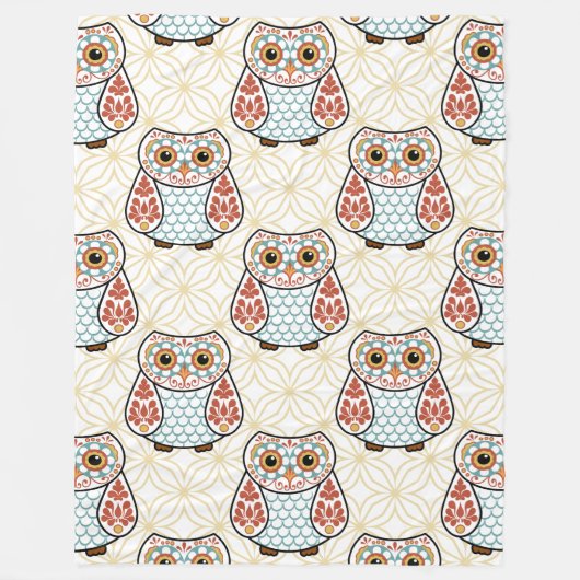 Folk Art Owl on Gold Fleece Deken (Voorkant)