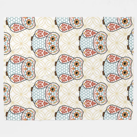 Folk Art Owl on Gold Fleece Deken (Voorkant (Horizontaal))