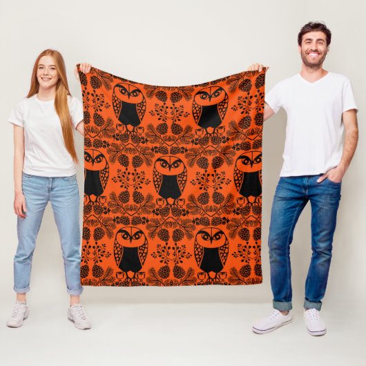 Folk Art Owl Prints Fleece Deken (In situ)