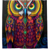 Folk Art Owl: Whimsical Red Teal Design Douchegordijn (Voorkant)