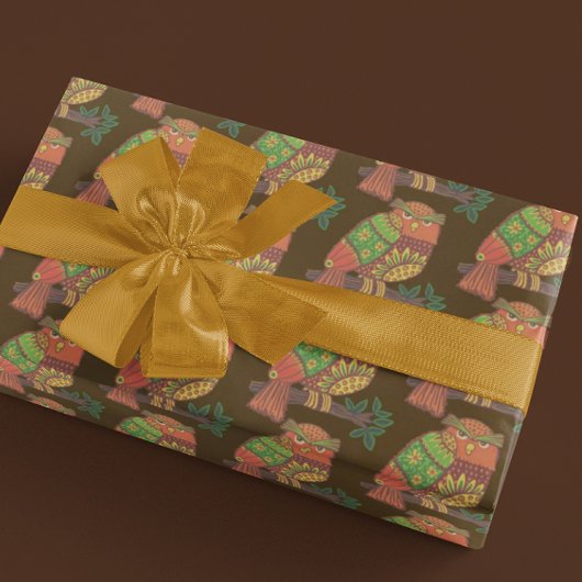 Folk Art Owls on Branches All Occasion Wijn Cadeautas