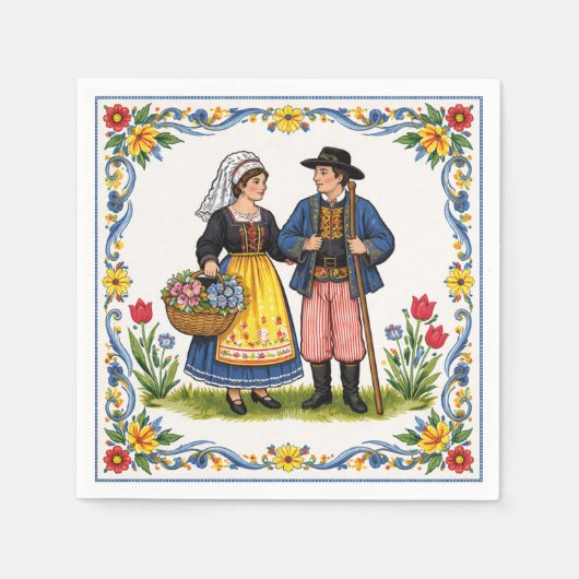 Folk Art Papieren servetten Lunchen Quimper (Voorkant)