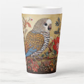 Folk Art Parkiet met bloemen Latte Mok (Voorkant)