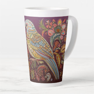 Folk Art Parkiet met bloemen Latte Mok
