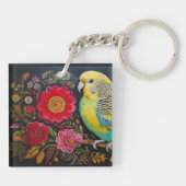 Folk Art Parkiet met bloemen Sleutelhanger (Achterkant)