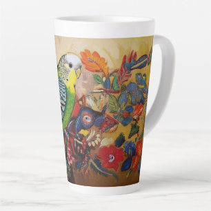 Folk Art Parkiet met Paisley en bloemen Latte Mok
