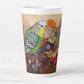 Folk Art Parkiet met Paisley en bloemen Latte Mok (Voorkant)