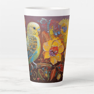 Folk Art Parkiet met Paisley en gele bloemen Latte Mok