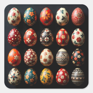 Folk Art Pasen Eier Collectie Vierkante Sticker