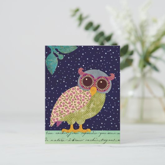 Folk Art Pattern Owl at Night Briefkaart (Staand voorkant)