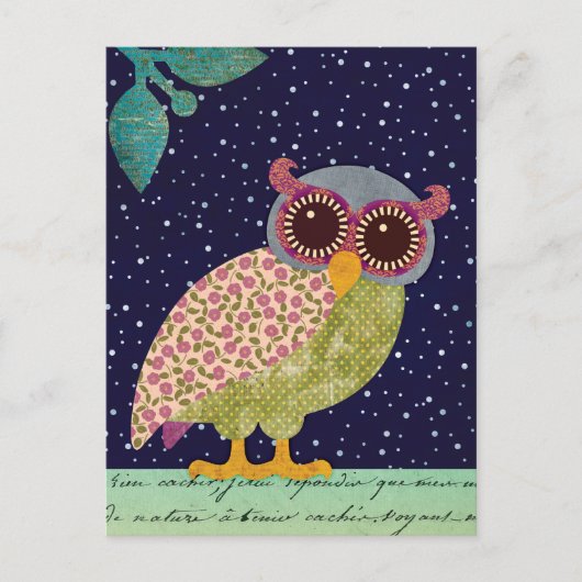 Folk Art Pattern Owl at Night Briefkaart (Voorkant)