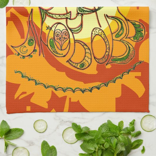 Folk Art Peace & Love Wish in Russian Theedoek (Gevouwen)