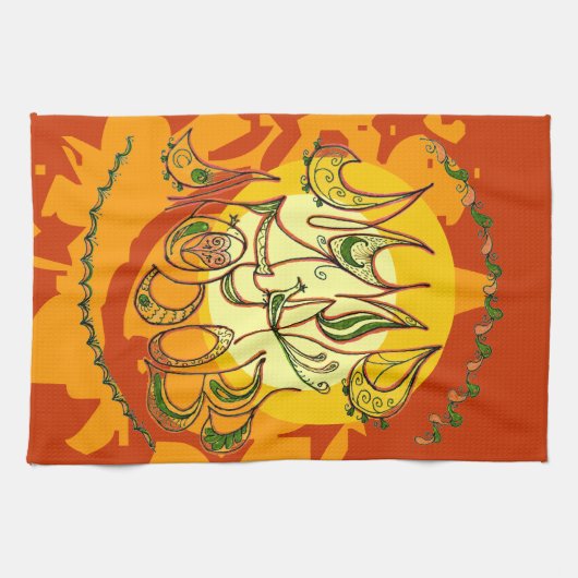 Folk Art Peace & Love Wish in Russian Theedoek (Horizontaal)