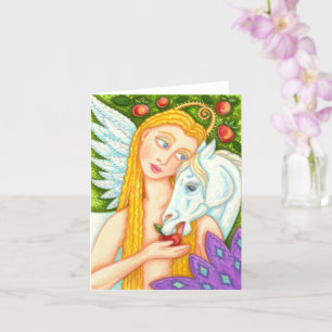 FOLK ART PEGASUS AND EVE IN GARDEN OF EDEN Blank C Kaart