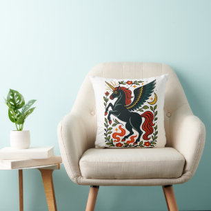 Folk Art Pegasus Eenhoorn Bloemenkussen Kussen