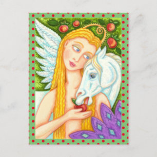 FOLK ART PEGASUS EN EVE IN GARDEN OF EDEN, HORSE BRIEFKAART