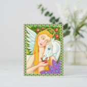 FOLK ART PEGASUS EN EVE IN GARDEN OF EDEN, HORSE BRIEFKAART (Staand voorkant)