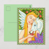 FOLK ART PEGASUS EN EVE IN GARDEN OF EDEN, HORSE BRIEFKAART (Voorkant / Achterkant)
