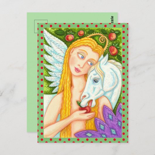 FOLK ART PEGASUS EN EVE IN GARDEN OF EDEN, HORSE BRIEFKAART (Voorkant / Achterkant)
