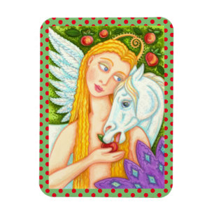 FOLK ART PEGASUS EN EVE IN GARDEN OF EDEN, HORSE MAGNEET