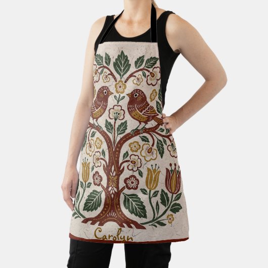 Folk Art Personalized Bird Medium Apron Schort (Insitu)