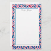 Folk Art Pink en Blue Floral Briefpapier (Voorkant / Achterkant)