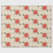 Folk Art Poinsettia Rustic Kerstwinter Floral Cadeaupapier (Vlak)
