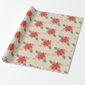 Folk Art Poinsettia Rustic Kerstwinter Floral Cadeaupapier (Uitgerold)