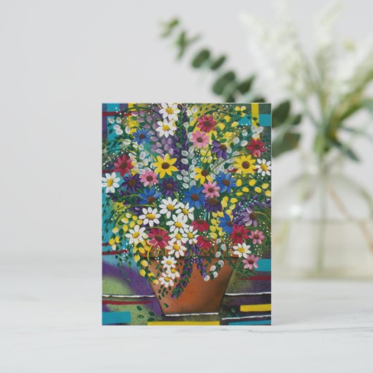 FOLK ART Pot of Daisy's BY LORI EVERETT briefkaart (Staand voorkant)