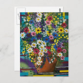 FOLK ART Pot of Daisy's BY LORI EVERETT briefkaart (Voorkant / Achterkant)