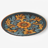 Folk Art Pottery Geïnspireerd Geel, Roest, Marine Papieren Bordje (Gekanteld)