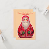 Folk Art Primitive Santa Claus Holiday Card Kaart (Voorkant / Achterkant in situ)