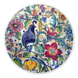 Folk Art Quail Lizard Floral Colorful Southwest    Keramische Knop