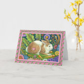 FOLK ART RABBIT, BLUEBIRD, SECRET GARDEN Blank Kaart (Gele Bloem)