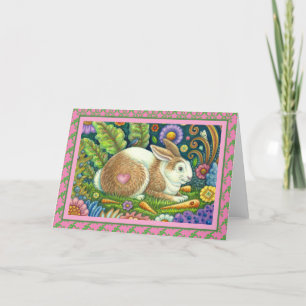 FOLK ART RABBIT, BLUEBIRD, SECRET GARDEN Blank Kaart